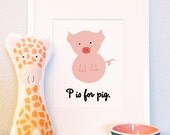 P is for Pig woodland animal portrait nursery illustration print