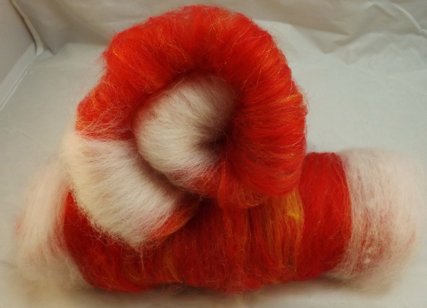 1.9 oz. "Vesuvius"  Scrappy Batts Handmade Drum Carded Wool and Firestar