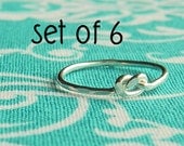 Tie the knot ring, love knot ring, Set of 6,  sterling silver infinity knot ring, bridesmaid gift,wedding jewelry, 18 ga