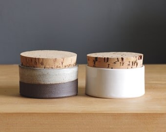 MTO salt cellar pepper pair of corked containers modern minimal rustic pottery ceramic