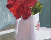 Still Life Flower Painting with White Jug, Original Oil Painting, 8x8 inch canvas wall decor