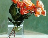 Orange Roses, Original Oil Painting, Wood Panel 18x18 inches, Wall Decor