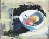 Abstract Still Life with Pears, Original Oil Painting, Wood Panel, 18x18 inches, Wall Decor