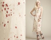 Vintage ROSE PRINT Sheer 90s Ruffle Dress // Slip dress