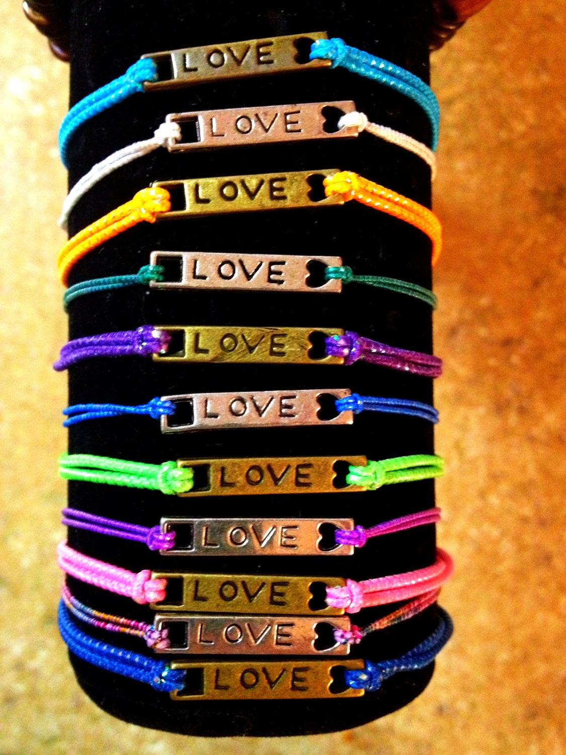 LOVE Charm Bracelet on Colorful Elastic Band