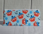 Sale - Pencil pouch, zipper pouch, red and blue boats