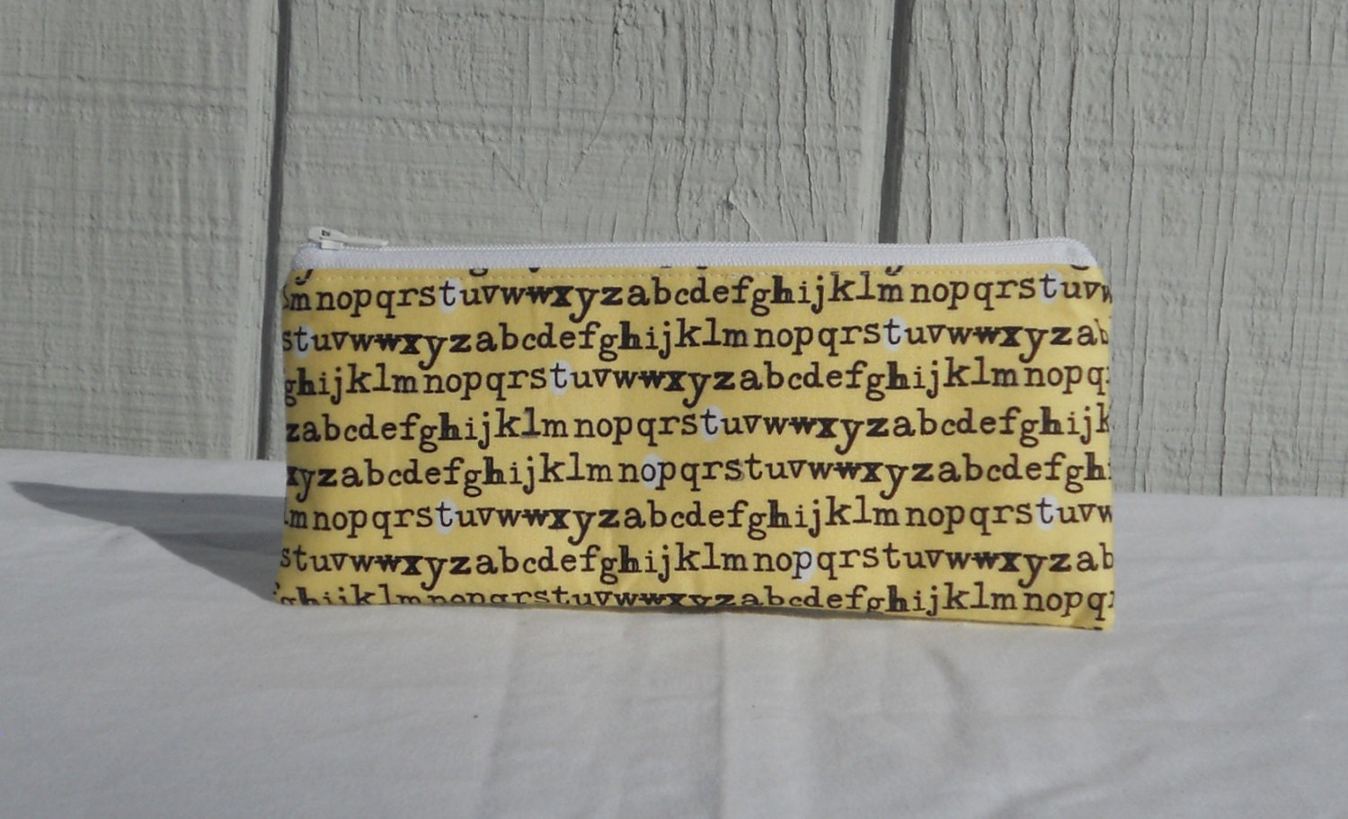 Sale - Pencil pouch, zipper pouch, yellow alphabet