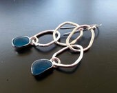 Sea Glass Earrings, Sea Glass, Sea Glass Jewelry, Dark Turquoise, English Sea Glass, Hammered Sterling Silver