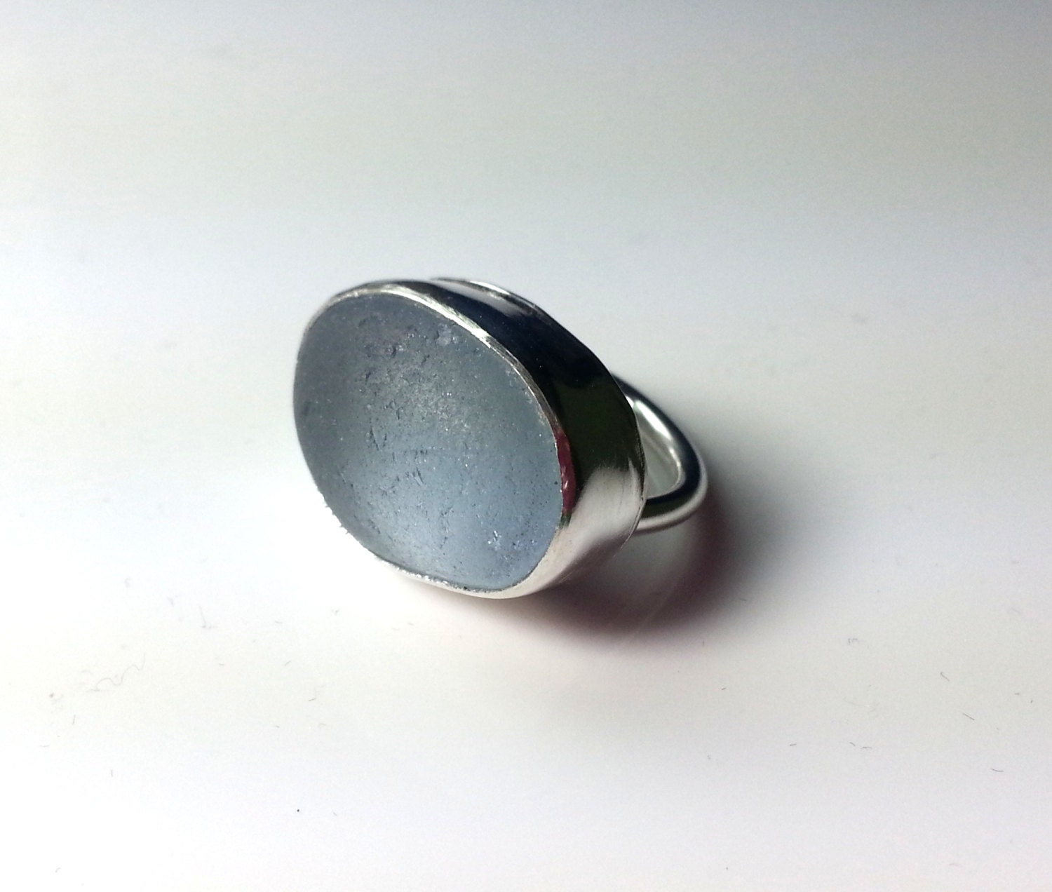 Sea Glass Ring, Sea Glass Jewelry, Sea Glass, Steel Blue, Sterling Silver, Recycled Jewelry, Sterling SIlver Ring