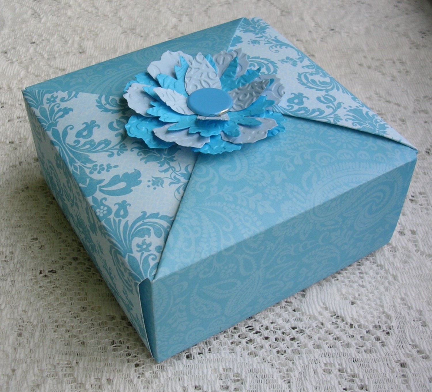 Handmade Large Origami Box - 5.5"x 5.5"x 2.5" Damask and Paisley Patterns