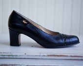 Vintage 1960s Black Leather Heels by Crocodile Size 4.5