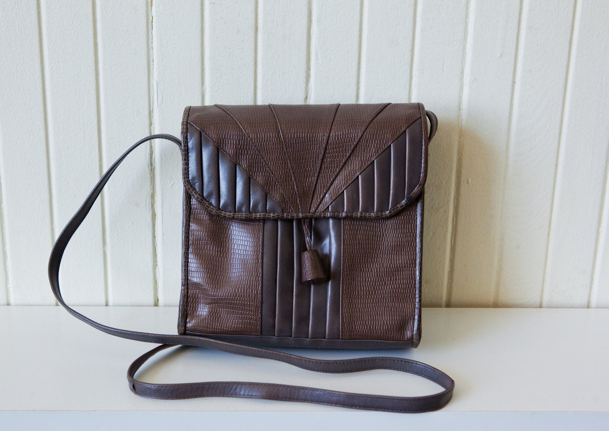 Vintage 60's Cross-body Bag / Gray Leather Snakeskin Barbara Bolan Purse