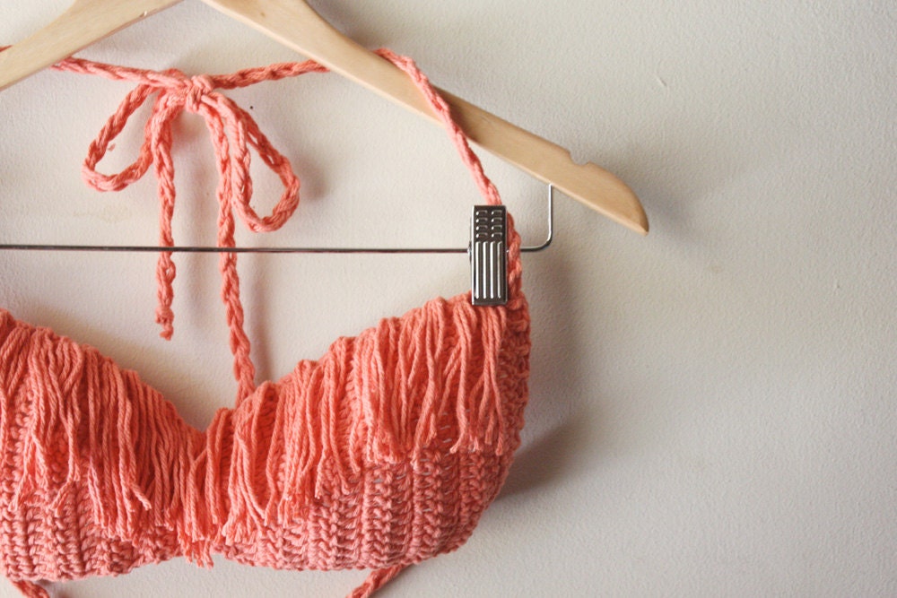 Coral Cotton Fringe Bra / Bikini Top -  Made To Order - Comfortable Summer Boho Chic Style - Spring Fashion Swimwear