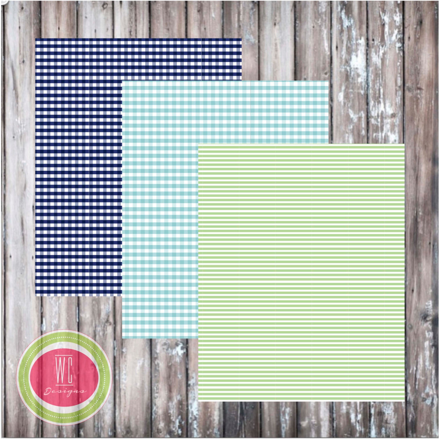 PATTERNS PAPER - Gingham & Stripes patterns paper package - Instant Download - Digigal Designs by WC Designs Il_570xn