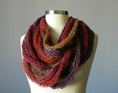 Knitted infinity chain scarf, necklace copper brown lilac green handmade neckwarmer, autumn winter fashion women accessories
