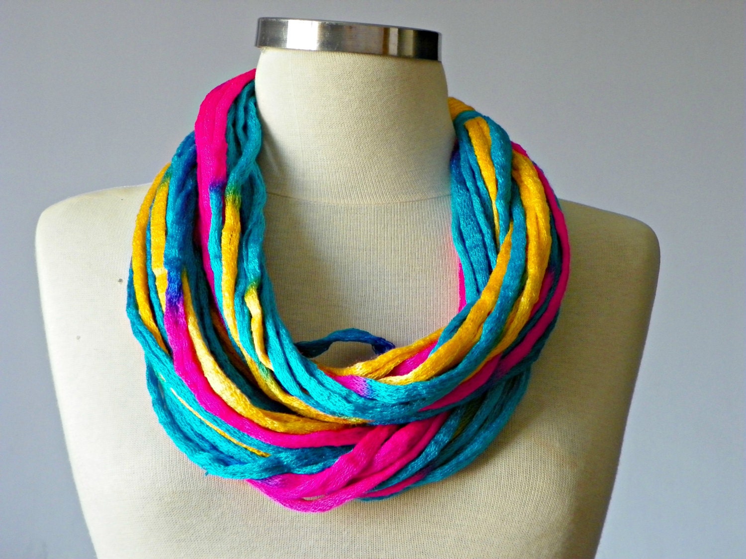 Spring and summer Infinity cotton scarf necklace cowl, neon colors cotton yarn, neckwarmer women accessories, chunky loop scarf