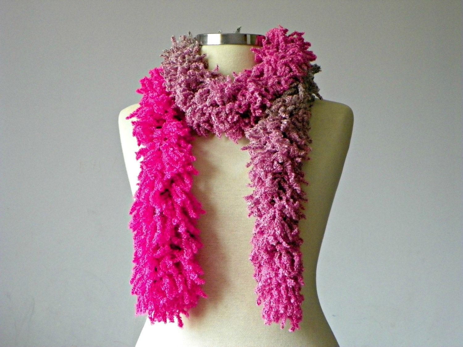 Scarves, Knitted fringed chunky scarf, soft beautiful batik colors neon handmade neckwarmer women accessories, fall - winter fashion