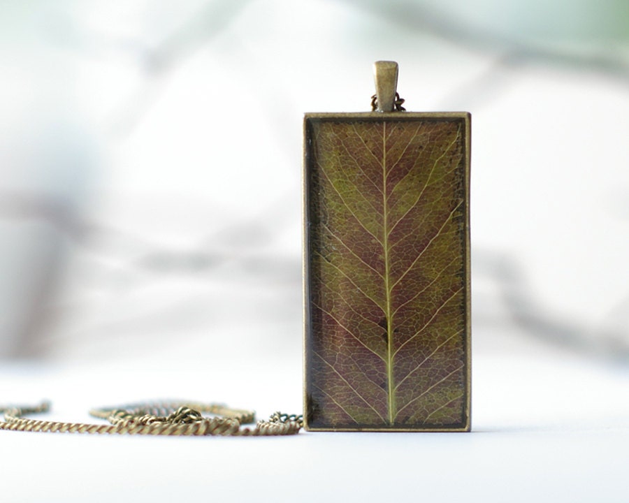 Real leaf necklace - brown woodland neutral pendant - Pyrus ussuriensis