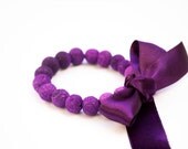Polymer Clay Beaded Bracelet. Purple Stretch Bracelet. Purple Ribbon Bracelet. Handmade Jewelry. Purple Jewelry