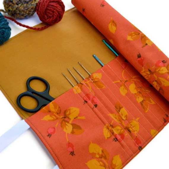 Crochet Hook Holder,  Floral Hook Organizer, Art Roll-Up, Crochet Case