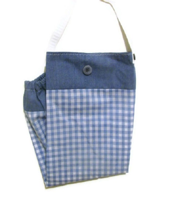 Fabric Plastic Bag Holder Blue Gingham -  Grocery Bag Holder -   Kitchen Accessory