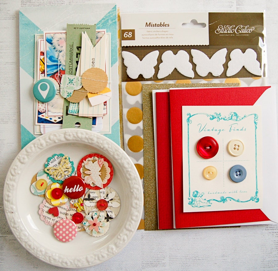 Card kit "Everyday Love" - Cardmaking Kit - Pink - Badges - Printables - Vintage - Patterned Paper