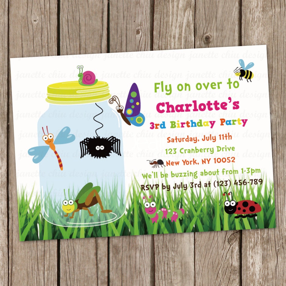 Bug's Jar Birthday Party (Photo) Invitation Digital Printable, ANY color any wording any age