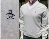 VINTAGE 1970's grand slam munsingwear white v-neck pulled over sweater - preppy