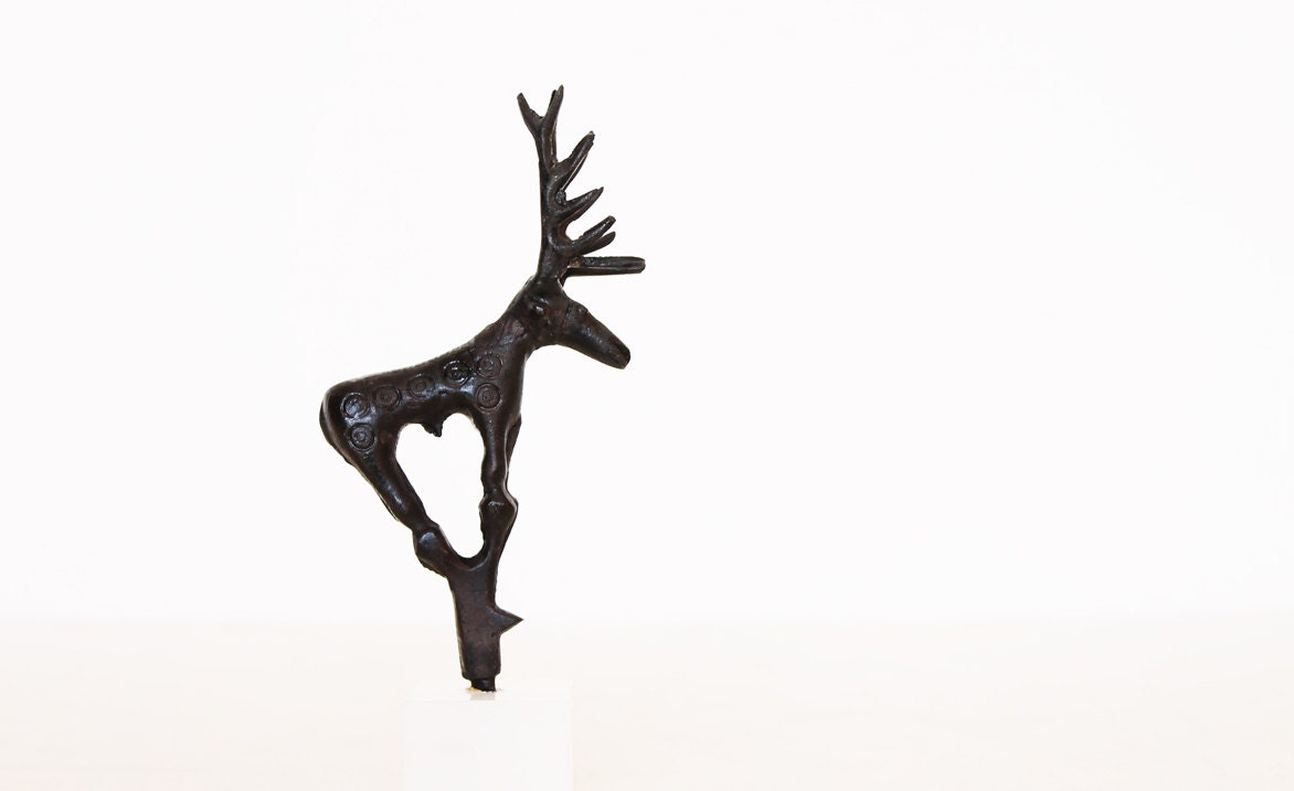 Vintage art deco deer figurine black metal with antlers