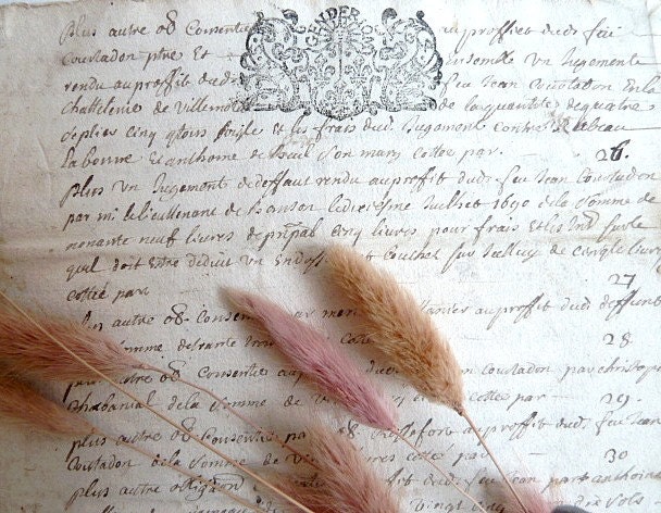 French old paper .Year 1702 .Antique paper .Collectibles.Shabby chic . Shabby paper .