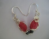 Rhodochrosite Earrings / Hematite / Wire Wrap Earrings / Pink and Black Jewelry / Natural Stones