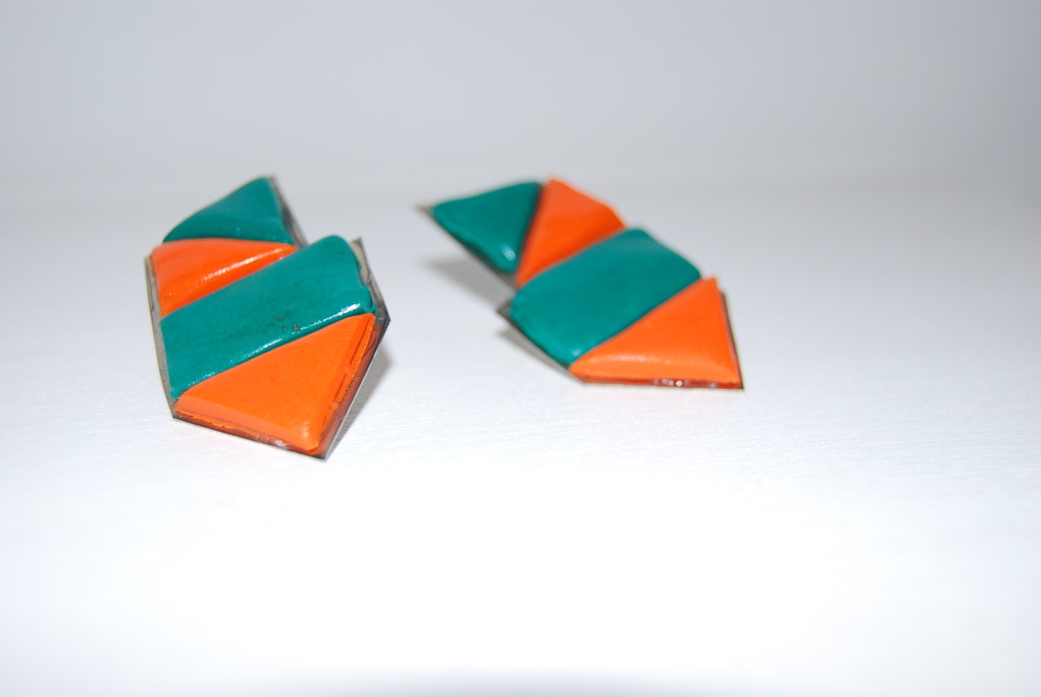 Polymer Clay Earrings / Tangerine/ Emerald