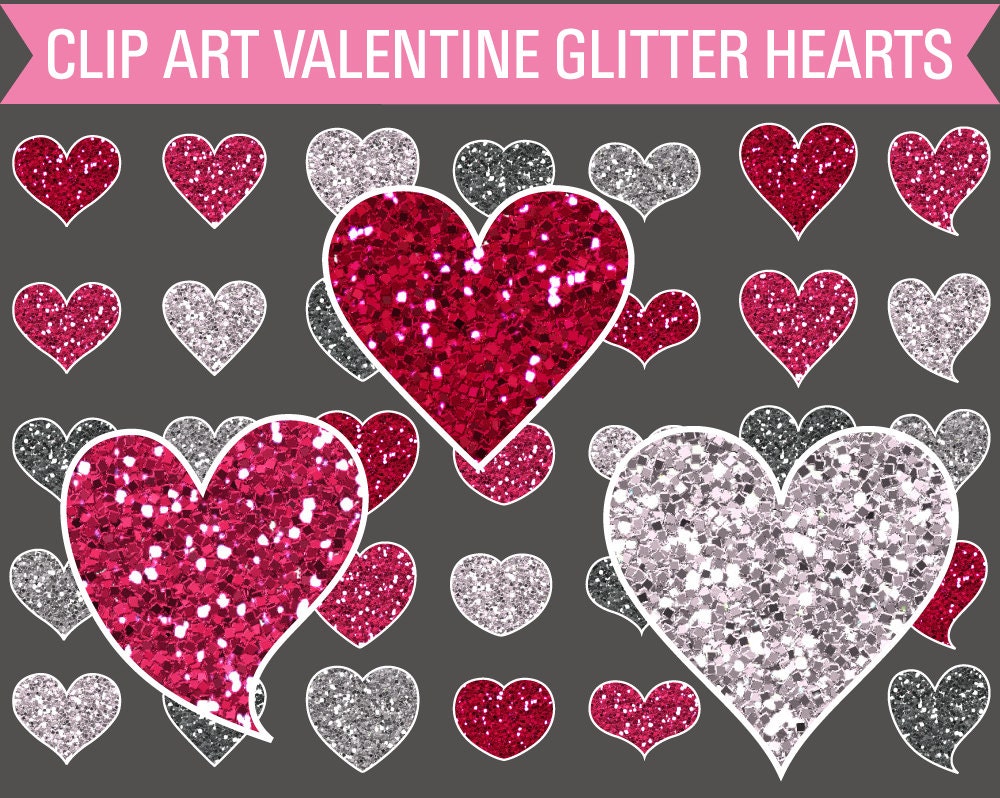 50% Off SALE Valentine's Day Clip Art Glitter Hearts Instant Download Il_170x135