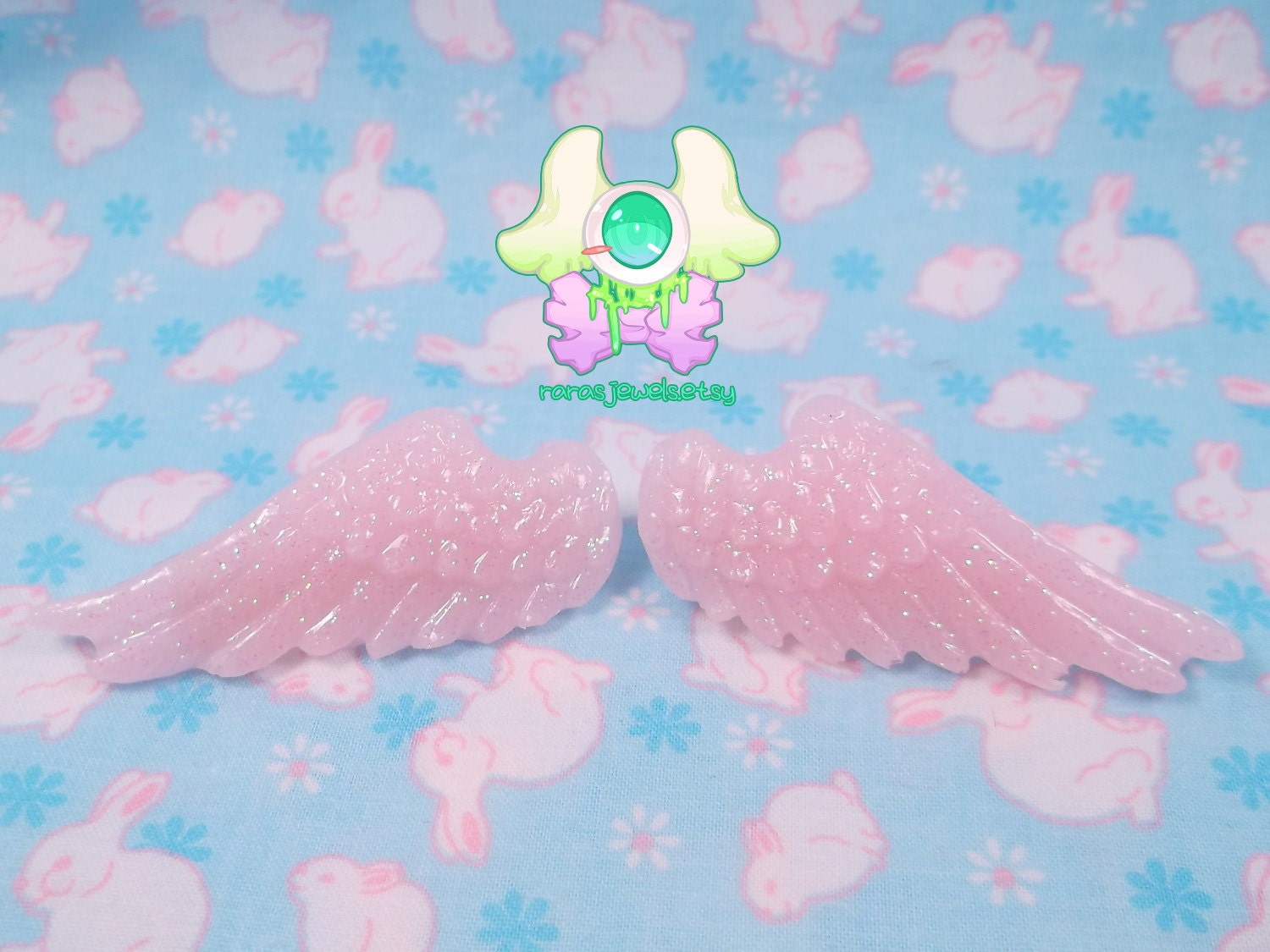 Fairy Kei Angel Wing Hair Clips - Pastel Pink with Glitter