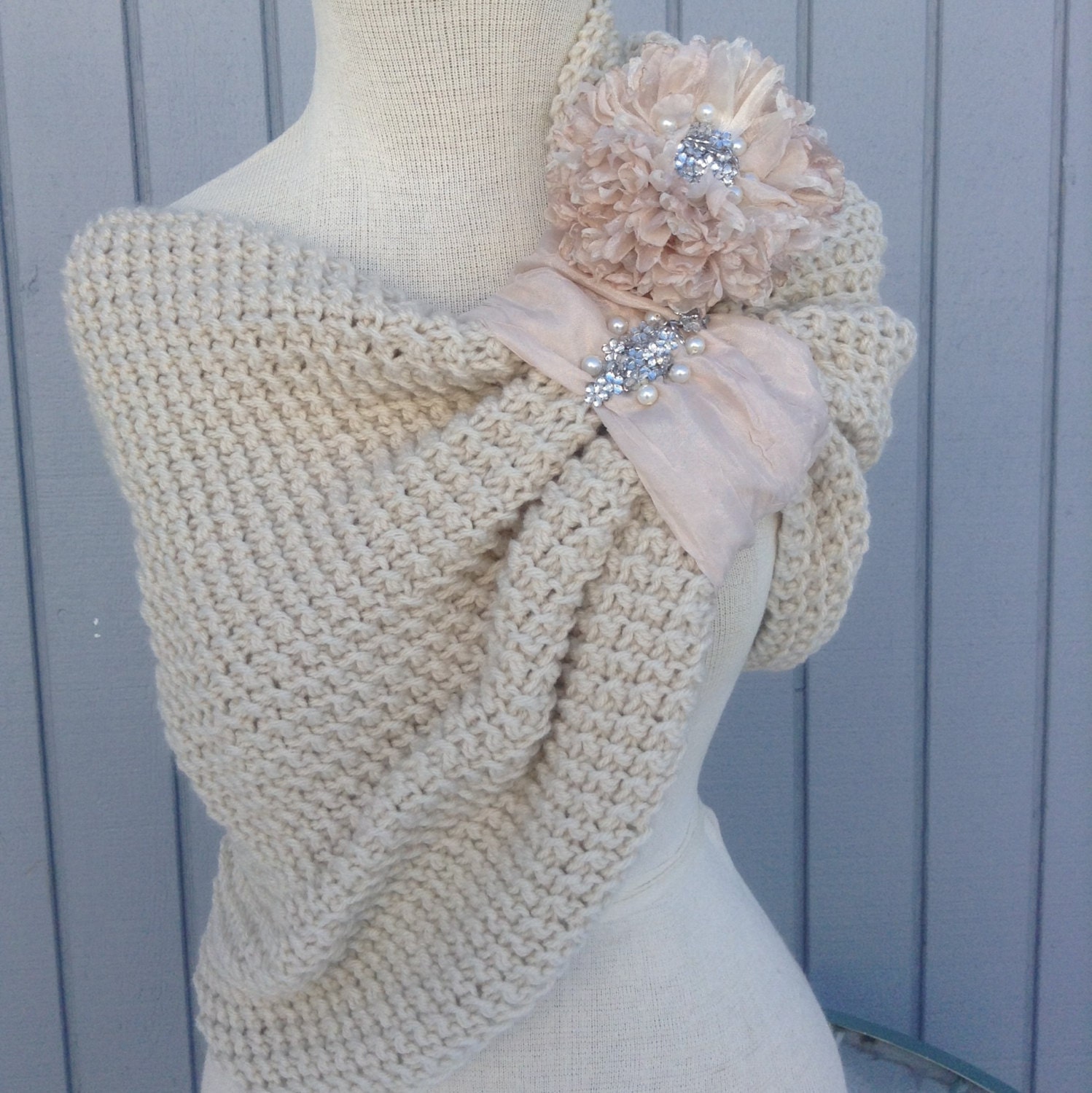 Bridal wedding shawl off white blush pink flower
