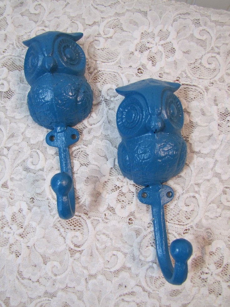 Cast Iron Turquoise Owl Hooks Garden Patio Home Decor
