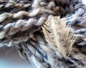 Dusty Plumage handspun art yarn - undyed Shetland wool 68 yards, 5 oz bulky weight - beige blue brown- rustic