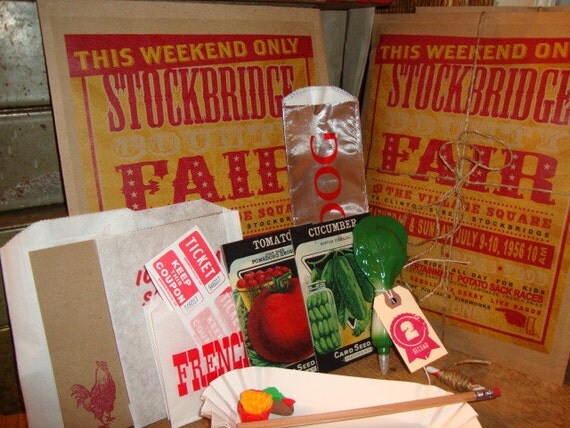 STATIONARY Set: Handmade Specialty Vintage County STATE FAIR themed Envelopes, Postcards, Kraft Paper, Pen & more