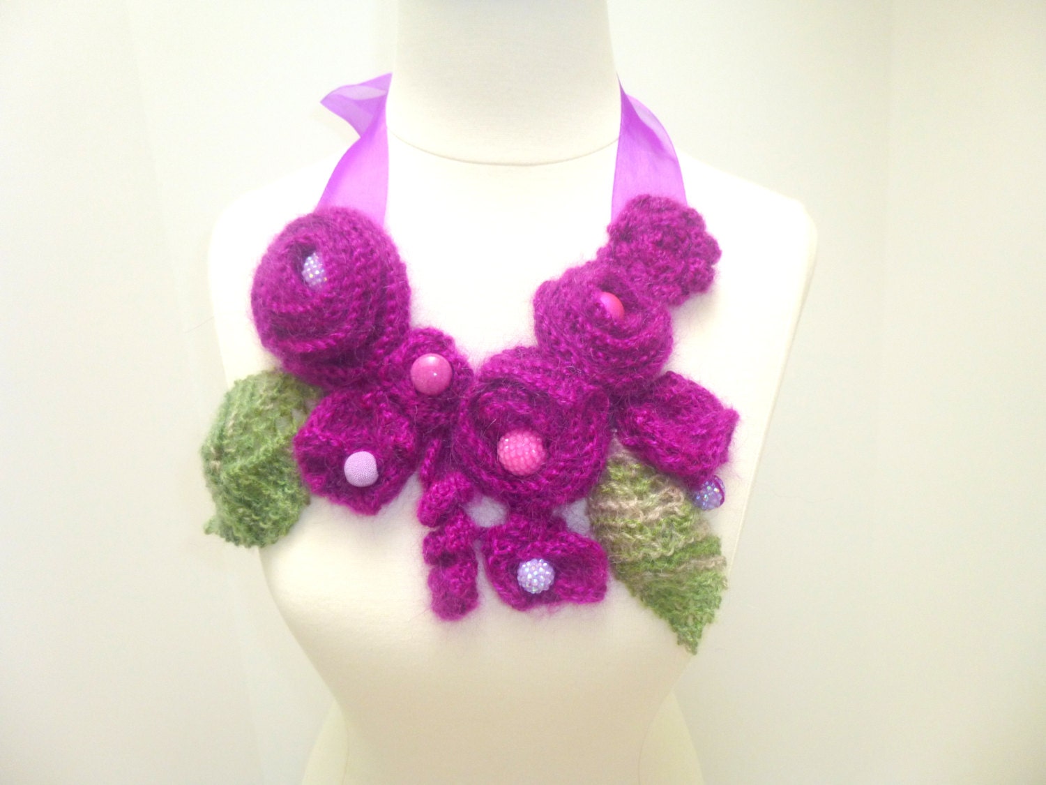 Unique,Hand Crocheted knitting  Flowers Scarf ,Necklace no.2