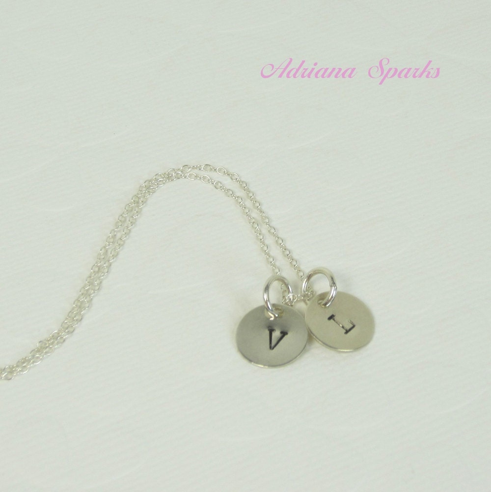 Silver 2  Initial Necklace,Personalized Pendant, Bridesmaids Monogram Pendant, Monogram Jewelry,Wedding Jewelry