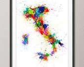 Paint Splashes Map of Italy Map, Art Print 12x16 inch (121)