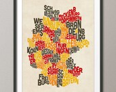 Typography Text Map of Germany Map, Art Print 18x24 inch (275)