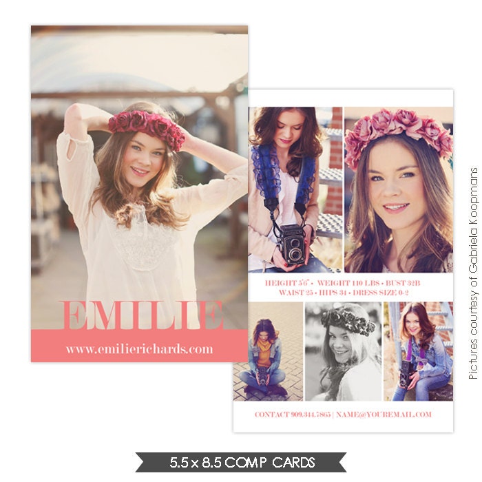 INSTANT DOWNLOAD -Modeling Comp Card Photoshop templates - E751