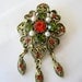 Vintage Orange Peridot Rhinestone Tassel Brooch