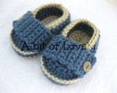 Baby Boy Shoes / Slippers / Booties - Tan & Denim Blue - YOUR choice size - (newborn - 12 months) - photo prop - children