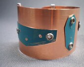 Steam Deco Metal Cuff Bracelet: Copper and Aluminum Cuff with Eyelets