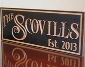 Personalized Signs: Custom Wood Signs Carved Wooden Signs Anniverary Gift Wood Signs Man Cave Marriage Gift  Family Name Sign 9x23 RY