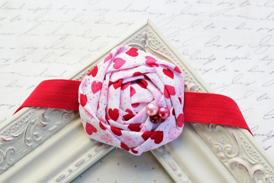 White and Red rosette headband, valentine's day headbands, newborn headbands, red headbands, red headbands, photography prop