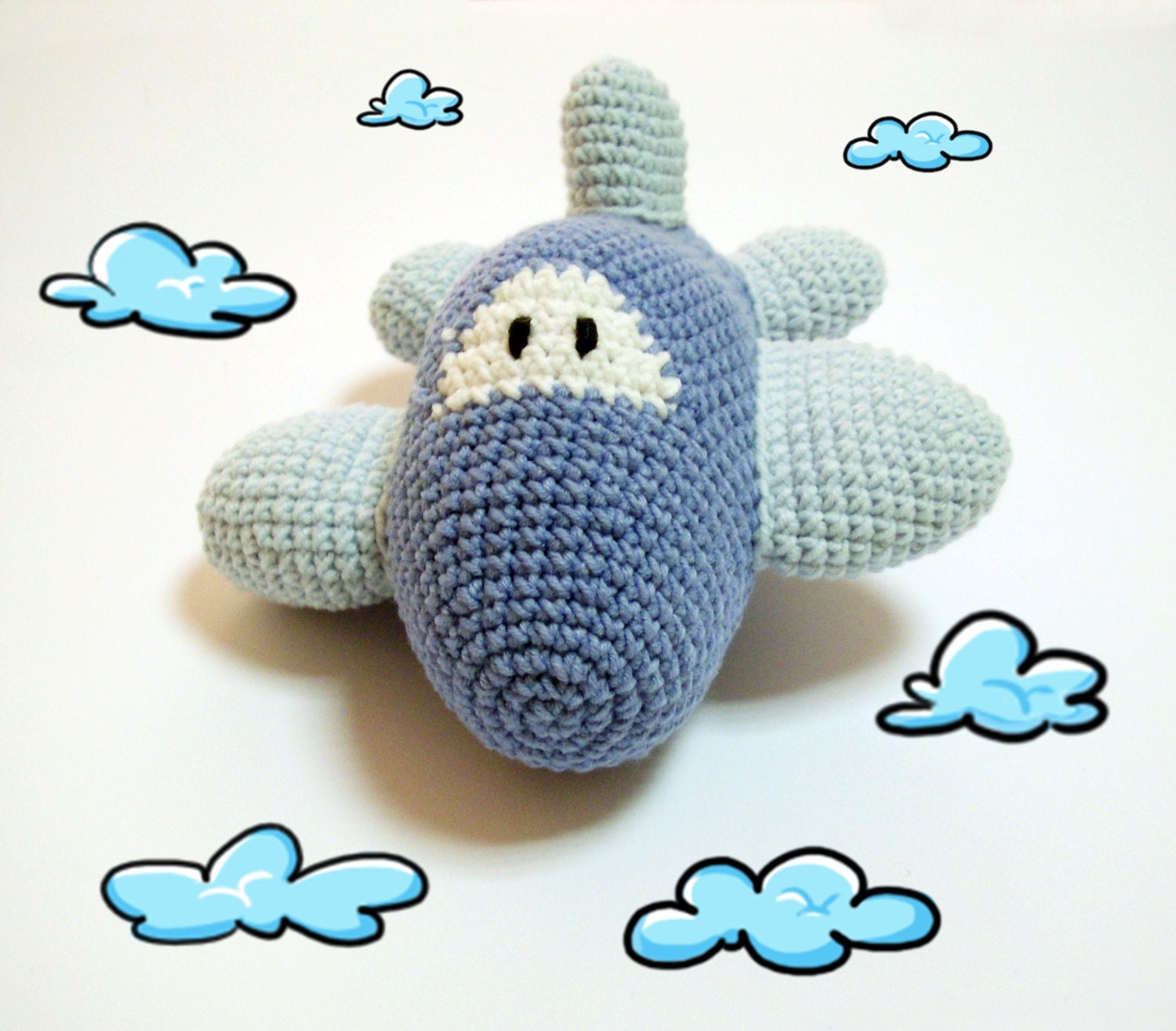 Airplane Crochet Toy Baby Sky Blue Jeans