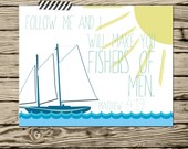 Baby Boy Bible verse nursery quote poster print 11x14 Follow me I will make you fishers of men Matthew 4:19